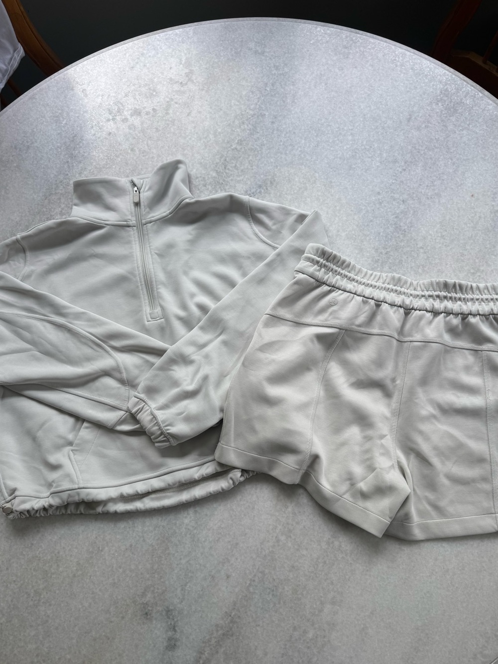 lululemon athletica Softstreme Half Zip and Shorts in Bone